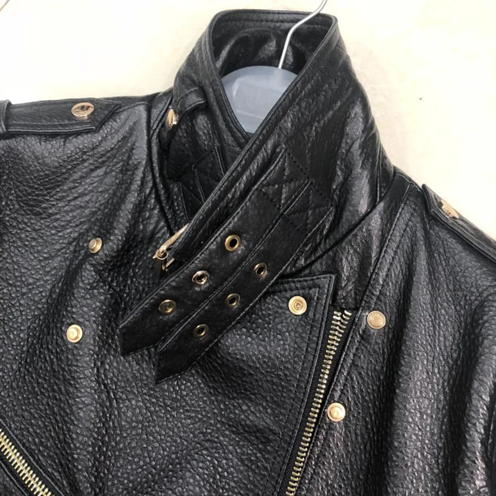 JAZZEVAR 2021 New High Fashion Street Women Real Sheep Skin Female Black Genuine Leather Short Motorcycle Jackets
