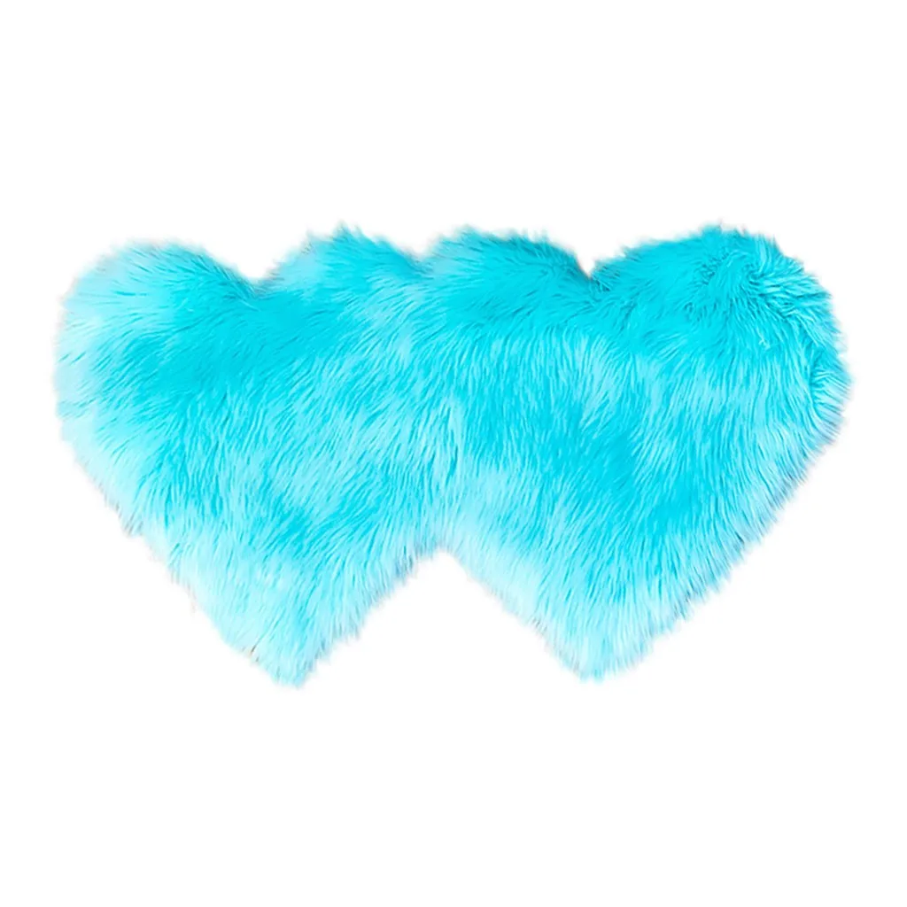 Light blue Мягкий коврик из искусственной овечьей шерсти для детской комнаты, спальни, длинный пушистый ковер, голубой, белый, розовый, мохнатый ковер, меховые коврики в форме сердца - Цвет: Light blue
