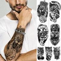 rose lion crown clock cross temporary tattoo stickers for women men tiger animal waterproof flash tattoos body transfer art arm