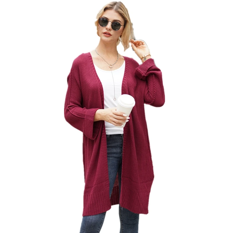 Длинный кардиган женский джемпер на осень и зиму пальто однотонный вязаный