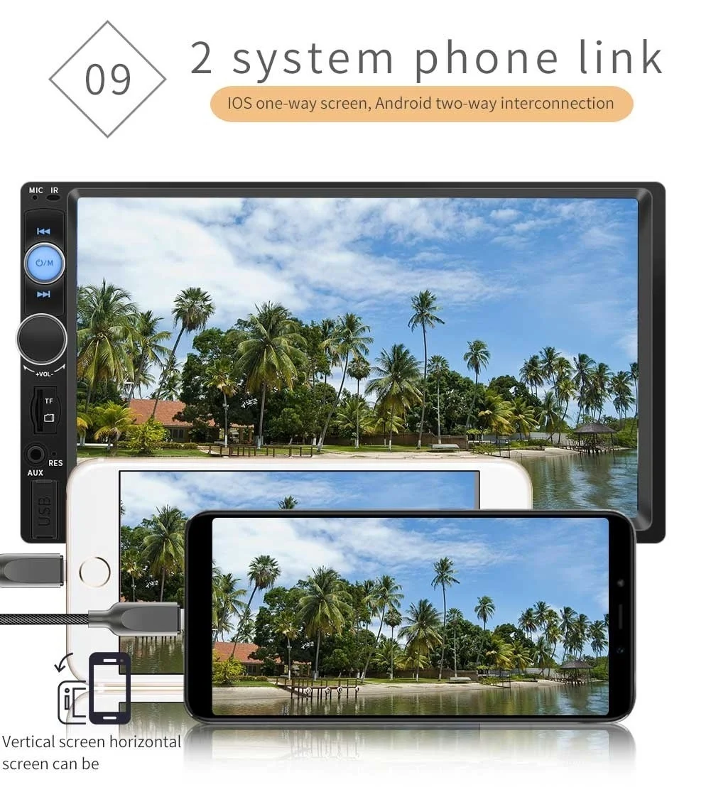 Автомагнитола 2 Din Mp5 плеер Bluetooth Mirrorlink для Iphone/Android Сенсорный экран Авторадио