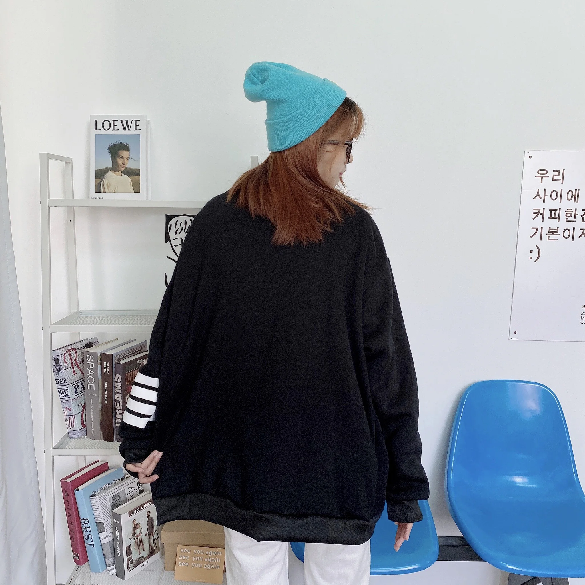 Harajuku Hoodies Women with Buttons V Collar Stripe Sweatshirt Warm Fresh Sweetshirt for Girls Loose Students Korean Style Chic