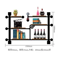 Retro Design Style Red Wine Rack/shelf Wall Decoration Wall Hanging Bookshelves/solid Wood, Water Pipe, Iron