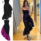 Женское вечернее платье-Русалка Verngo, черное асимметричное платье из тафты на тонких бретелях, с оборками, длиной до щиколотки, для выпускного вечервечерние