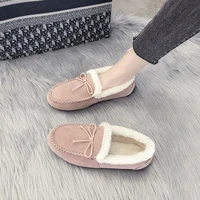 womens flat shoes autumn and winter cotton shoes bowknot 2021 new style plus cashmere lamb hair flat peas womens cotton shoes