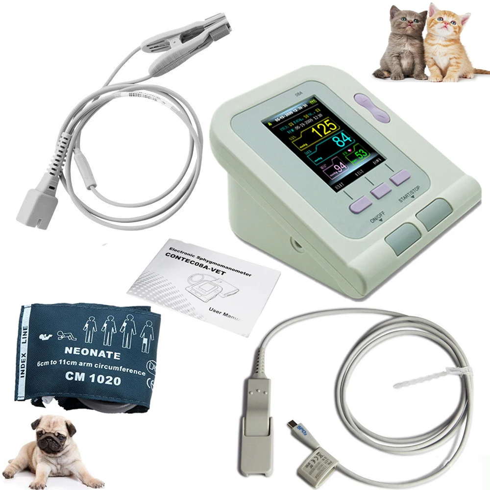 08A-VET Veterinary Blood Pressure Monitor Animal Electronic Sphygmomanomete Digital NIBP Heart Beat Tester + BP Cuff SPO2 Probe | Красота и