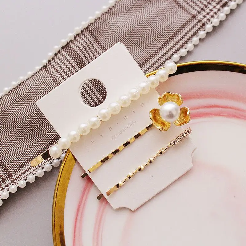 

1set Korea Chic Metal Hairpins Imitiation Pearl Flower Hollow Geometric Hair Clips Women Hair Jewelry Accessories Gifts