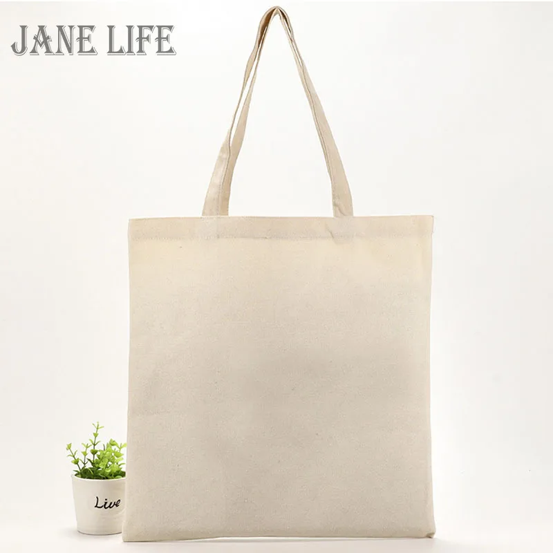 

White Pure Color Cotton Shopping Bag Women Linen Storage Handbag Canvas Portable Lady Girls Hand Tote Large Capacity Reusable