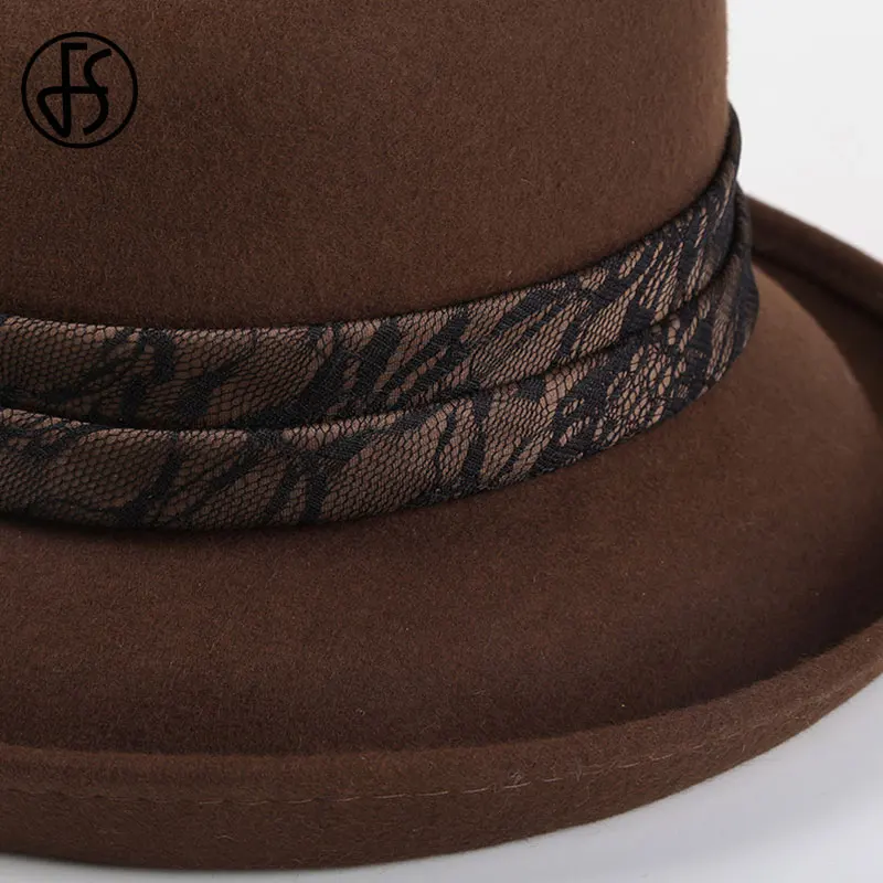 Женская винтажная фетровая шляпа Колокол FS котелок с широкими полями красного