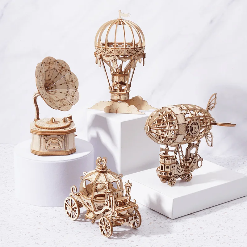 Деревянная 3D модель здания Игрушка Головоломка Тыква карета автомобиль Летающий