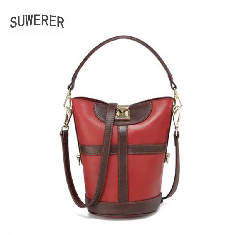 

SUWERER New Women Genuine Leather Bag famous brand fashion tote bag real cowhide leather luxury handbags women bags designer bag