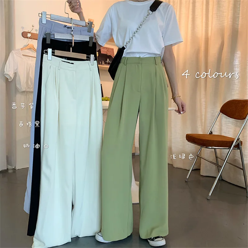 

2021 Women New Streetwear Suit Pants Loose Full-Length Large Size Straight Trousers Hot Selling High Waist Wide Leg Pants