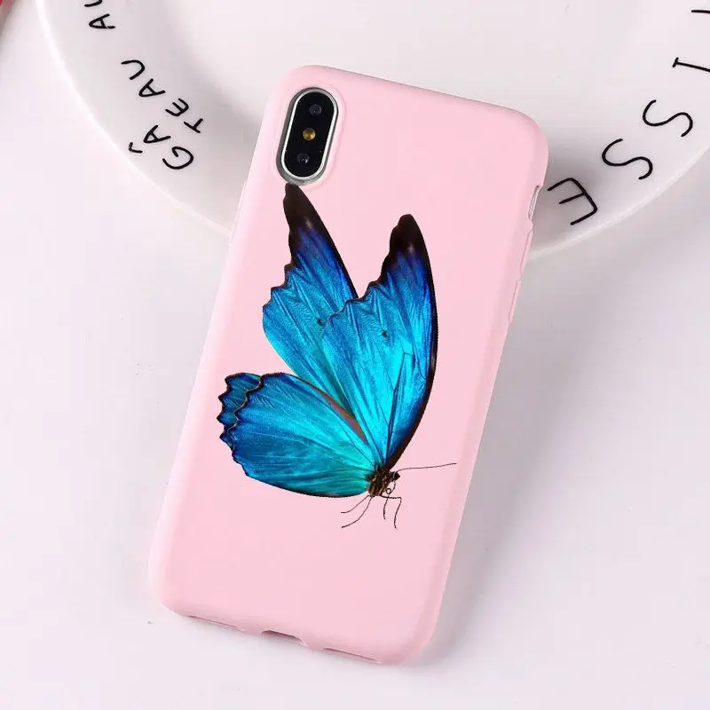 Красивый синий пастельный матовый розовый чехол Monarch Butterfly для iPhone 11 12Pro Mini Max X XR 8 7