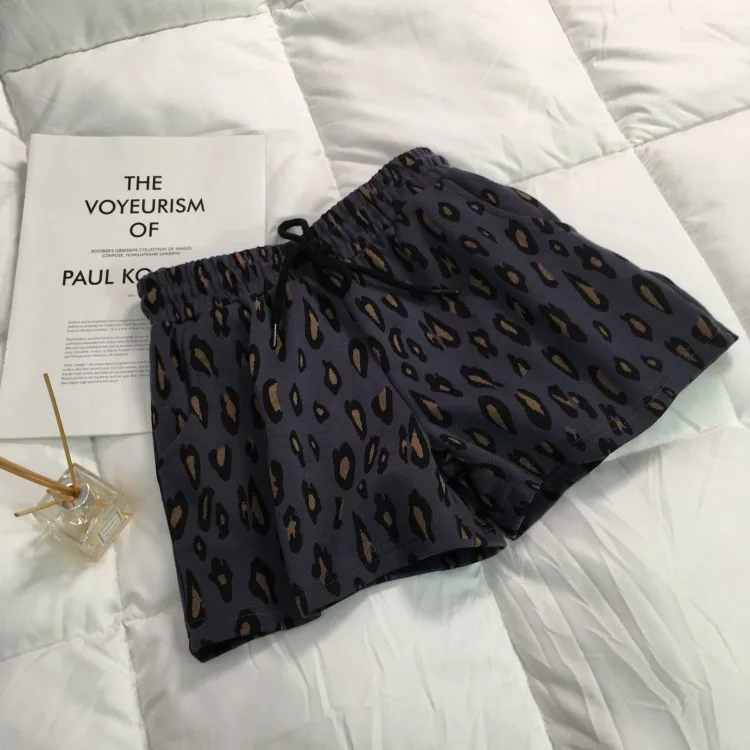 

New Korean leopard print wide leg pants high waist short pants fashion sweatpants women ulzzang pants