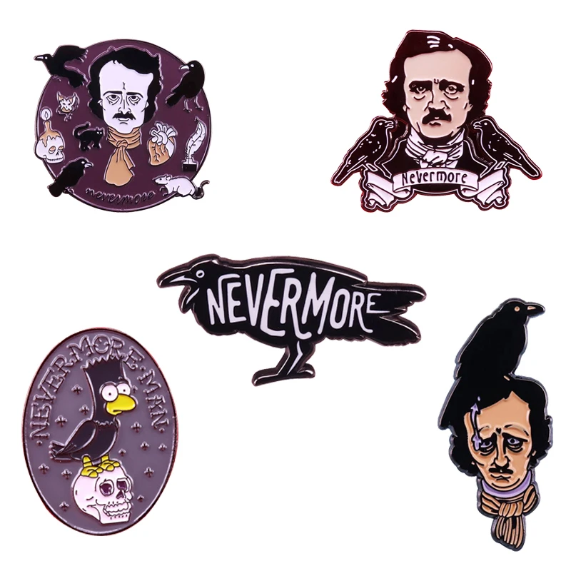 Эмалированная булавка Эдгара Аллана По ворона Nevermore Готическая жуткая страшная