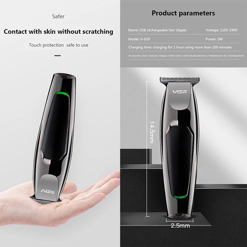Машинка для стрижки волос VGR аккумуляторная с USB зарядкой и регулируемой