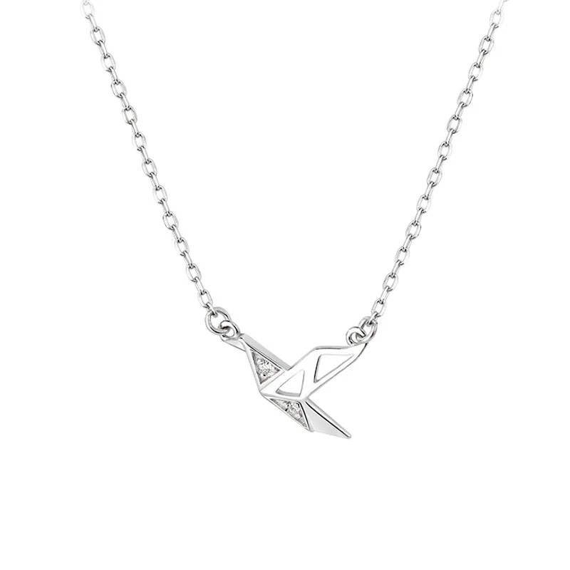 

KiK Delicate Jewelry Crane Pendant Necklace High Quality Silvery Plating Shiny Zircon Chain Necklace For Girl Party Gifts