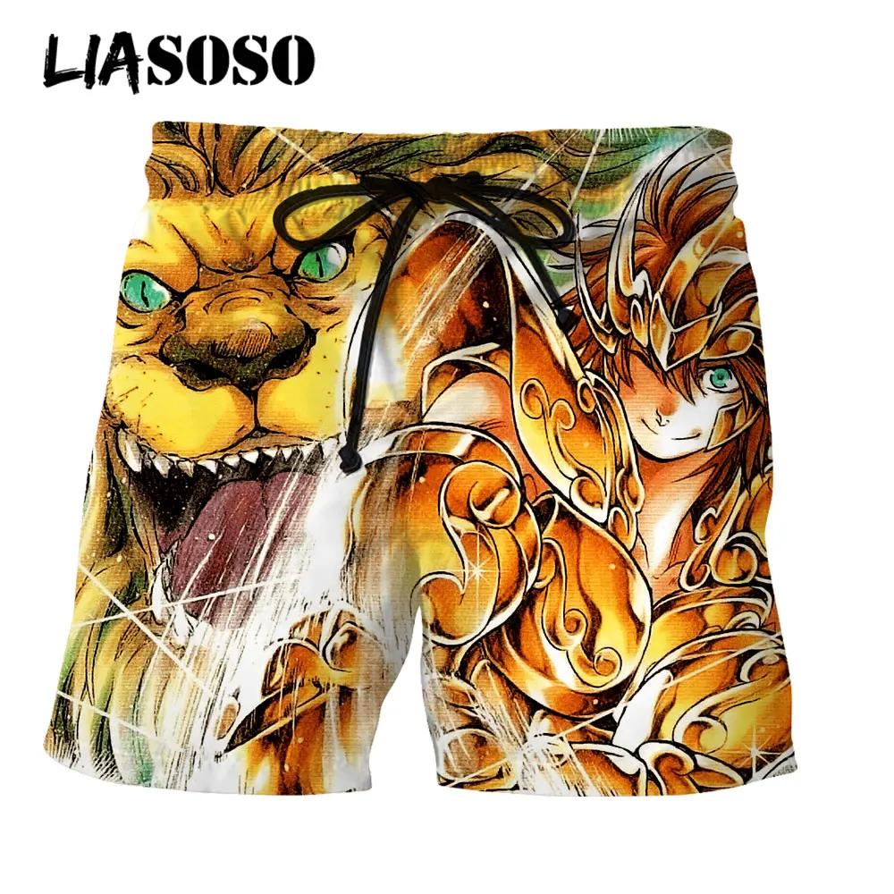 LIASOSO Anime Shorts Saint Seiya Glod Lion Beach Swimmer Shorts Boardshorts Casual Pants Men Women 3D Print Style Fashion Trunks