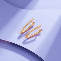 geometric v shaped lock buckle 14k gold metal brass inlay single row zircon hoop earrings women party jewelry