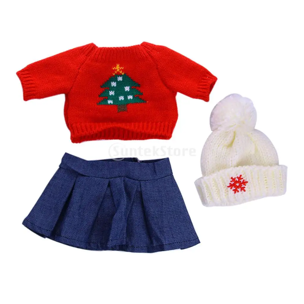 

Christmas Tree Sweater T-shirt Dress Hat Full Set for 18'' American Doll AG Doll