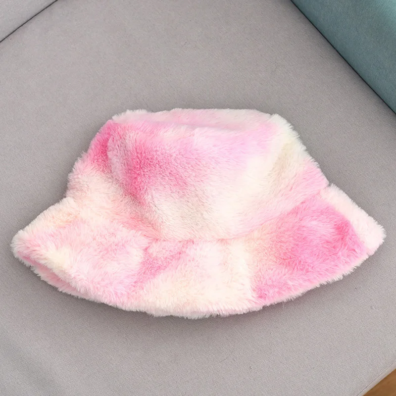 Faux Fur Winter Bucket Hat For Women Girl Fashion Solid Thickened Soft Warm Fishing Cap Outdoor Lady Plush Fluffy Panama Caps