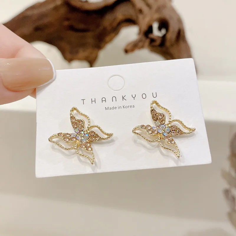 

LOVOACC Luxury Full Bling Bling Hollow Butterfly Pendant Earrings for Women Girls Gold Color Alloy Dangle Earrings Accessories