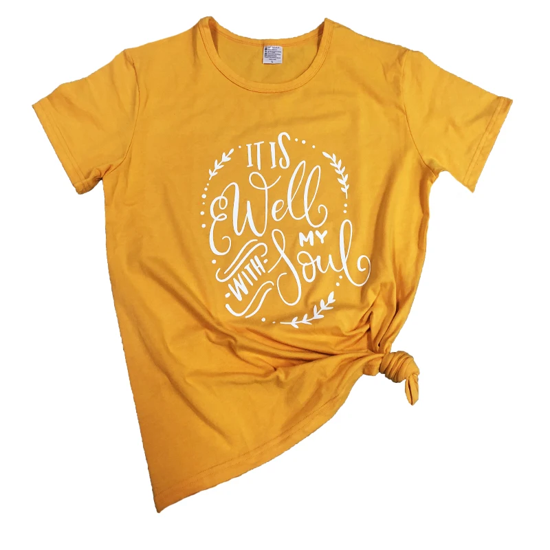 

Harajuku Yellow Tee It Is Well with My Soul T-Shirt Stylish Belief Coll Top Fashion Clothing Summer Christian Gift