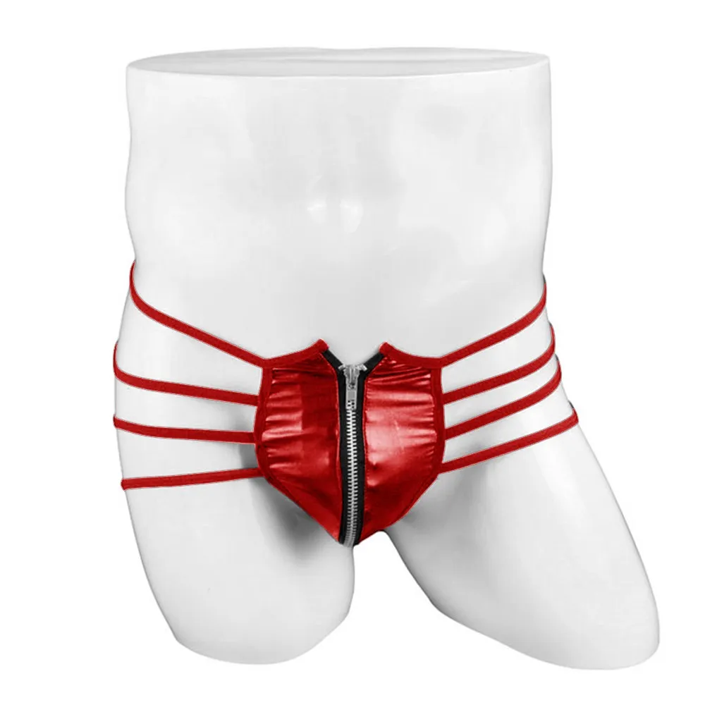 Men's Sexy Jockstrap Thong G-Strings Faux Leather PVC Zipped Underwear Bikini Seamless Penis Pouch Panties Homo Gays Sissy Brief |