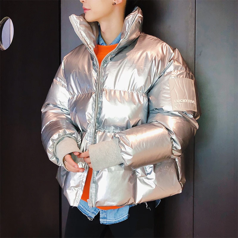 silver Зимняя Мужская короткая хлопковая стеганая одежда, мужская верхняя одежда, одежда для влюбленных, водонепроницаемые парки, повседневные теплые зимние куртки - Цвет: silver