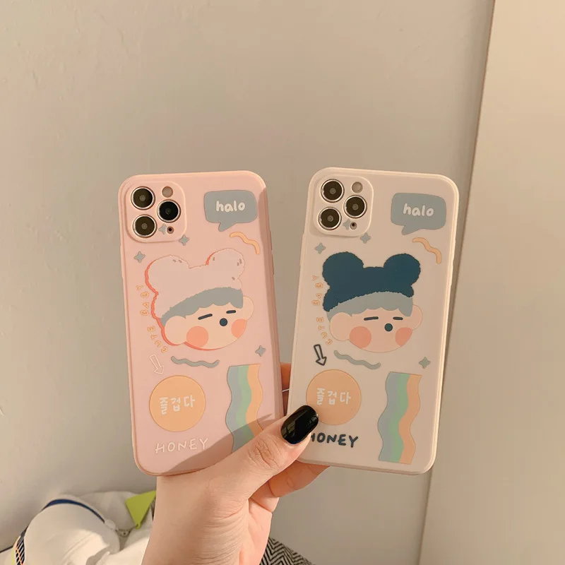 

Retro Korean fashion baby hat Phone Case for apple iPhone 12 11 Pro Max XS MAX XR X 7 8 Plus 12 mini 7Plus case Cute Soft cover