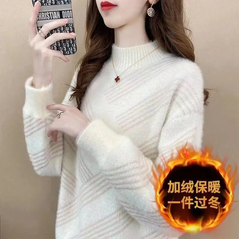 

New half high collar imitation mink Plush sweater
