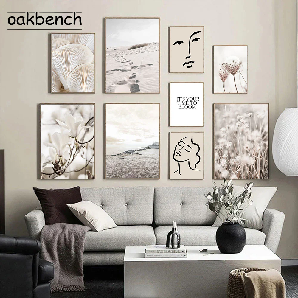 

Scandinavian Nature Landscape Art Posters Flower Hay Desert Canvas Painting Human Line Poster Nordic Pictures Living Room Decor