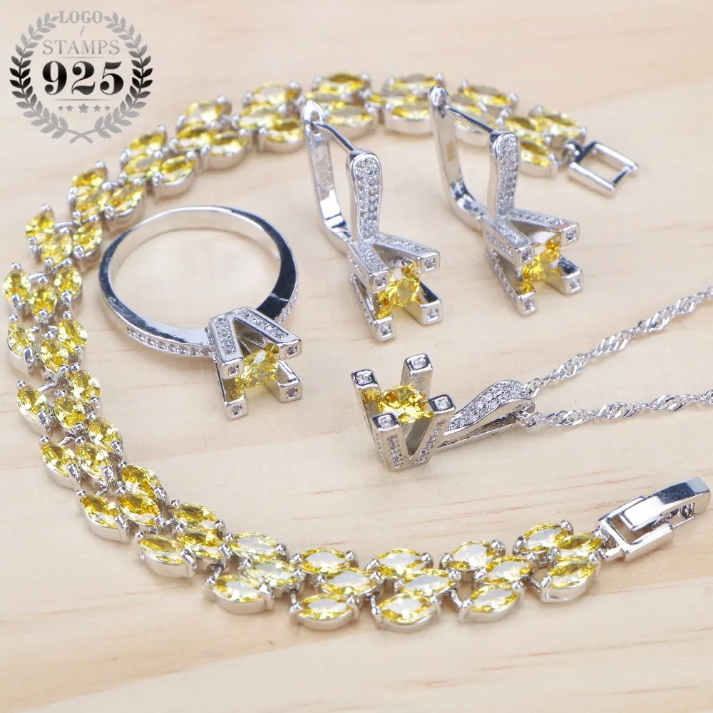 Женские наборы свадебных украшений из серебра 925 пробы с желтым цирконием