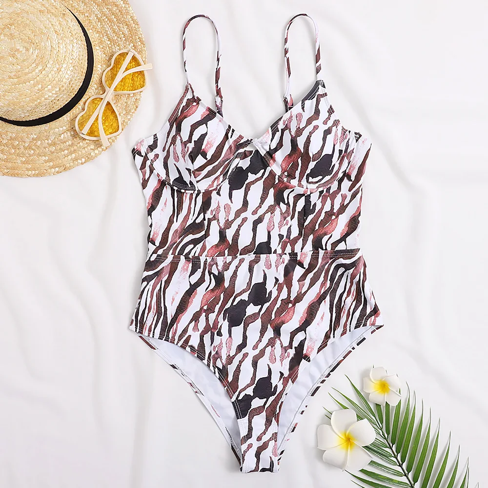 

New leopard print one-piece comfortable swimsuit polyester print sexy ladies swimsuit bikini