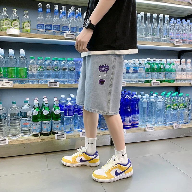 

Denim shorts men's summer new trend loose straight Capris men's light denim pants