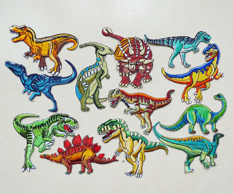 Iron On Patches For Kids Boy Clothing Jurassic Park Sticker Fabric Dinosaur Stripes For Jeans Jacket Backpack Badge Embroidery