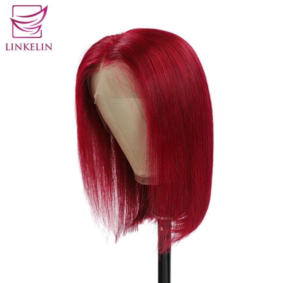 Волосы LINKELIN короткие парики боб из человеческих волос на сетке спереди для