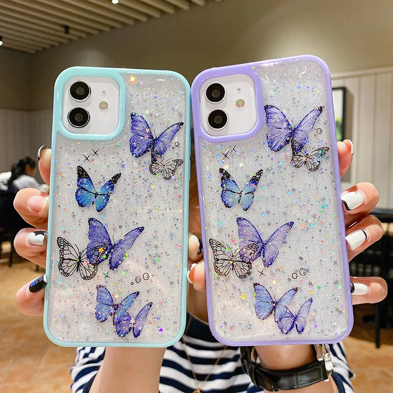 

Glitter Cases For Iphone 11 Cases Silicon Funda Iphone 11 12 Pro Max Mini 7 8 XR Xs Max 6 6s Plus SE 2020 Luxury Butterfly Cover