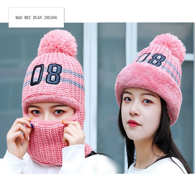 2021 New Style Hat Women Winter Korean Warm Ear Protection Wool Riding All-Match Cold-Proof Neck Knitted | Аксессуары для одежды
