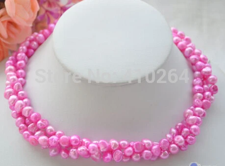 free shipping $wholesale_jewelry_wig$ 3row 17&quot 8mm showy pink baroque freshwater pearl necklace | Украшения и аксессуары