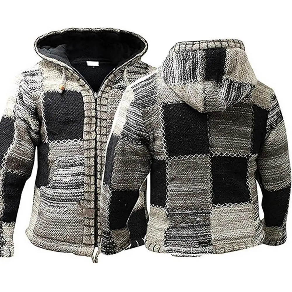 

Men's Sweater Coat Spring Autumn Mens Hooded Stripe Coat Thick Zipper Wool Sweater Cardigan Jumpers Male