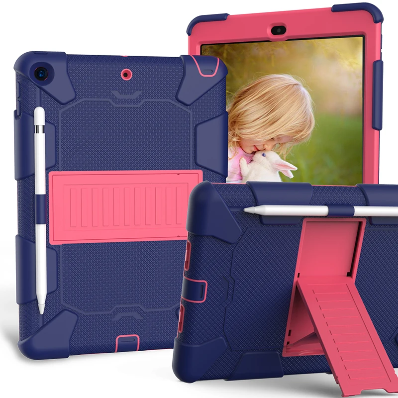 navy rose Прочный силиконовый чехол с подставкой и карандашом для iPad 10,2 7-го поколения, противоударный защитный чехол+ ручка - Цвет: navy rose