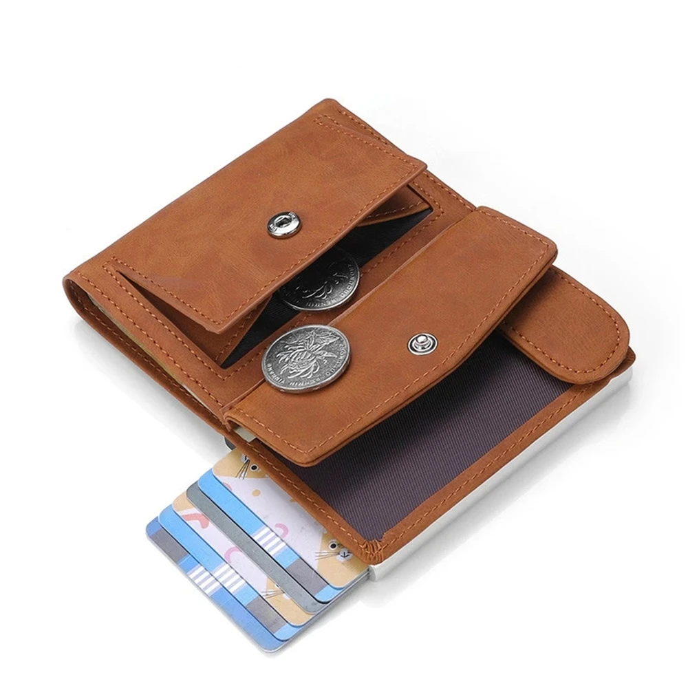 

2021 New Leather Men Wallets Anti-theft Credit Card Holder Slim Thin Smart Magic Wallet Small Short Coin Purse Male Brown Wallet
