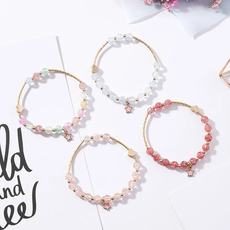

xiaoboACC Korean Fashion Heart Pentacle Elastic Crystal Bracelet