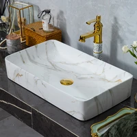 nordic minimalist marble ceramic gold pattern art above counter basin household bathroom ceramic square washbasin