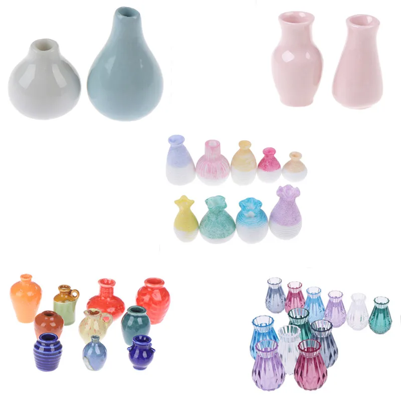 

1:12 Dollhouse Miniatures Ceramic/Resin Flower Pot Mini Vase Pots Doll House Decor Dollhouse Furniture Accessories