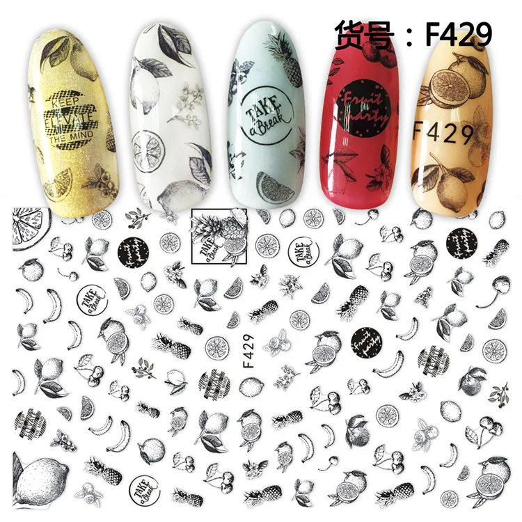 

Black-White Fruits Pear adhesive 3d nail sticker foil for nails art decoration cute designs nail decals manicure supplies tool