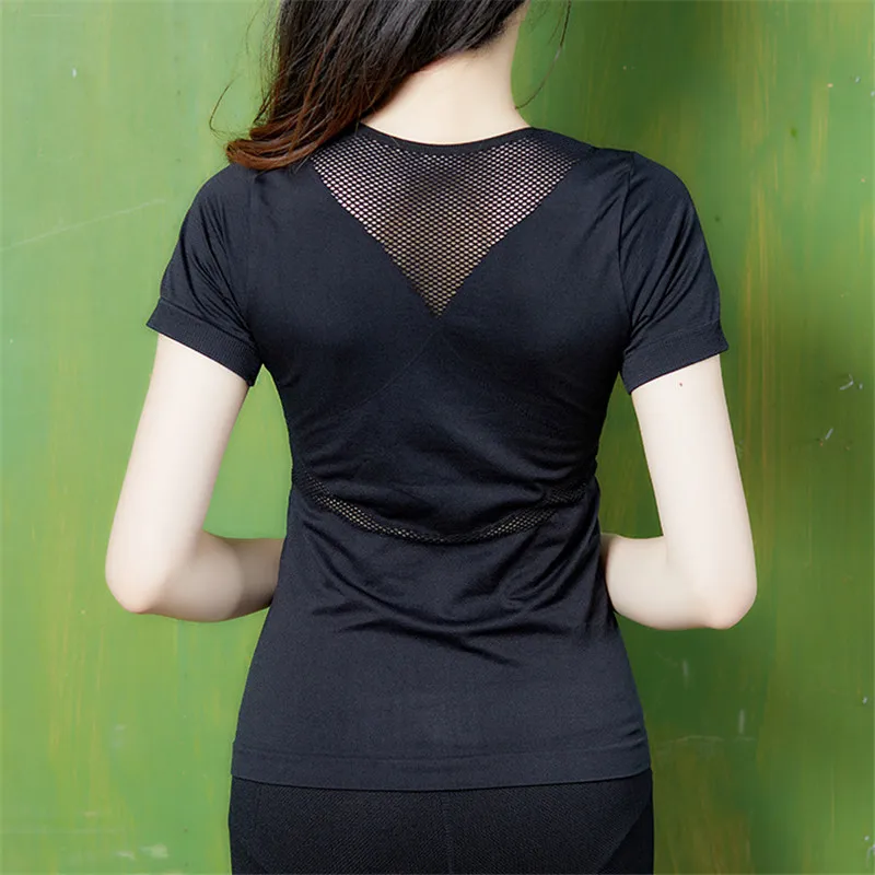 Женская Сексуальная Спортивная футболка для бега Сетчатая йоги дышащая тонкая