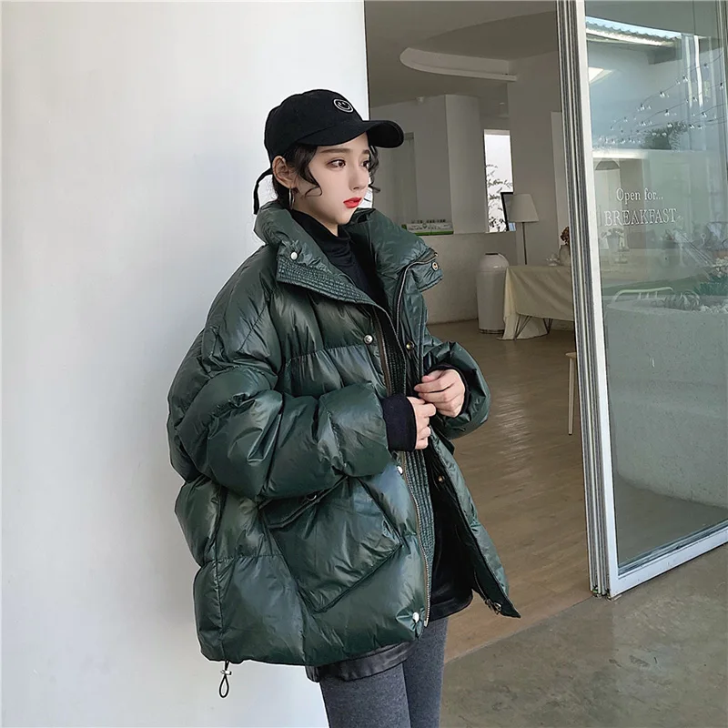 Women's Cotton-padded Jacket Bright Puffer Jacket Winter 2021 New Short Jacket Bubble Jacket Parkas Bread service s1203