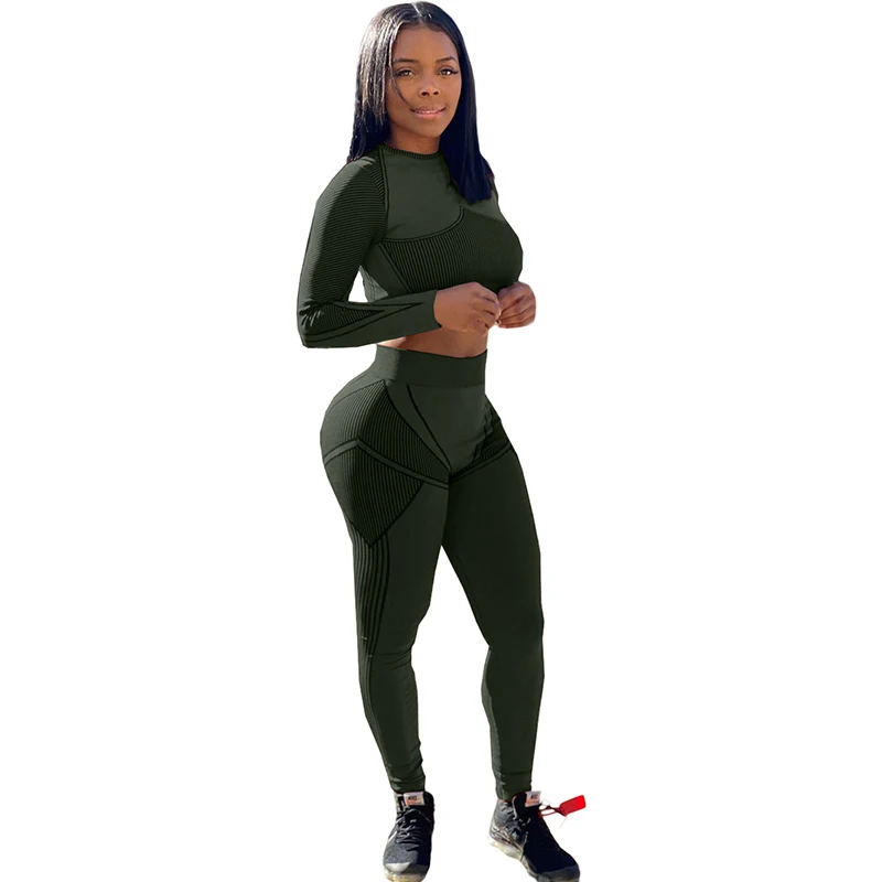 

Sexy striped two peice set for women track suit suit long-sleeved tight-fitting fitness sports suit women fashion clothing